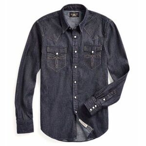 RRL Slim Fit Denim Western Shirt Rinse Small NWT